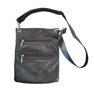 Margot Black Genuine Leather Crossbody Bag MultiPocket Messenger Silver Hardware